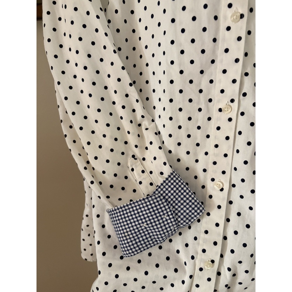 Chaps 2X No Iron Button Up Polka Dot Gingham Shirt Preppy flip cuff Cotton - Picture 8 of 15
